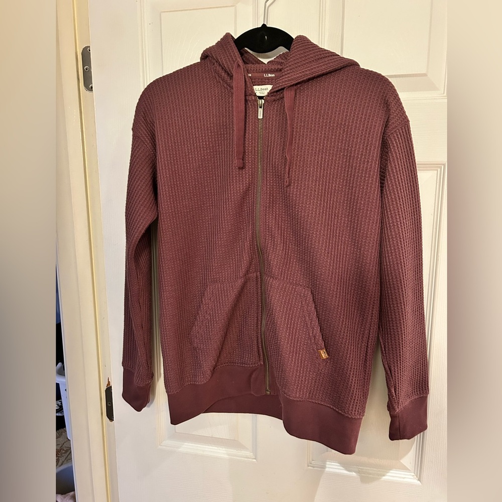 L.L. Bean Women’s Burgundy Zip-Up Waffle Knit Hoodie XS